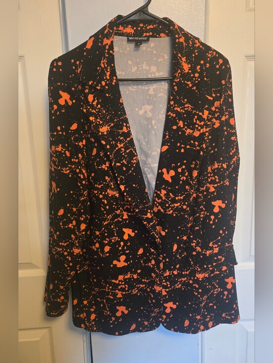 Jackets & Blazers - Black Blazer with Orange Paint-Splash Print